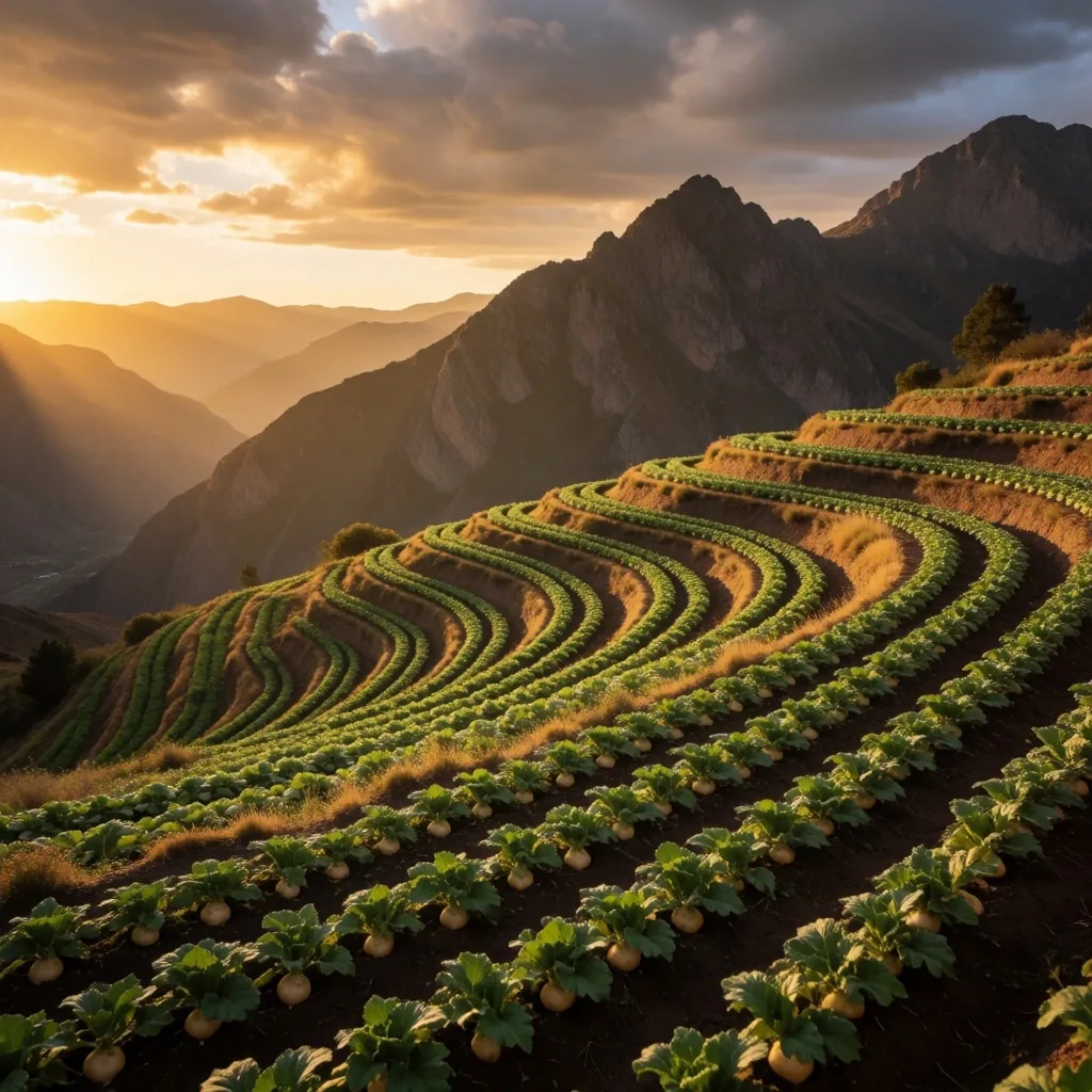 Highland maca cultivation fields