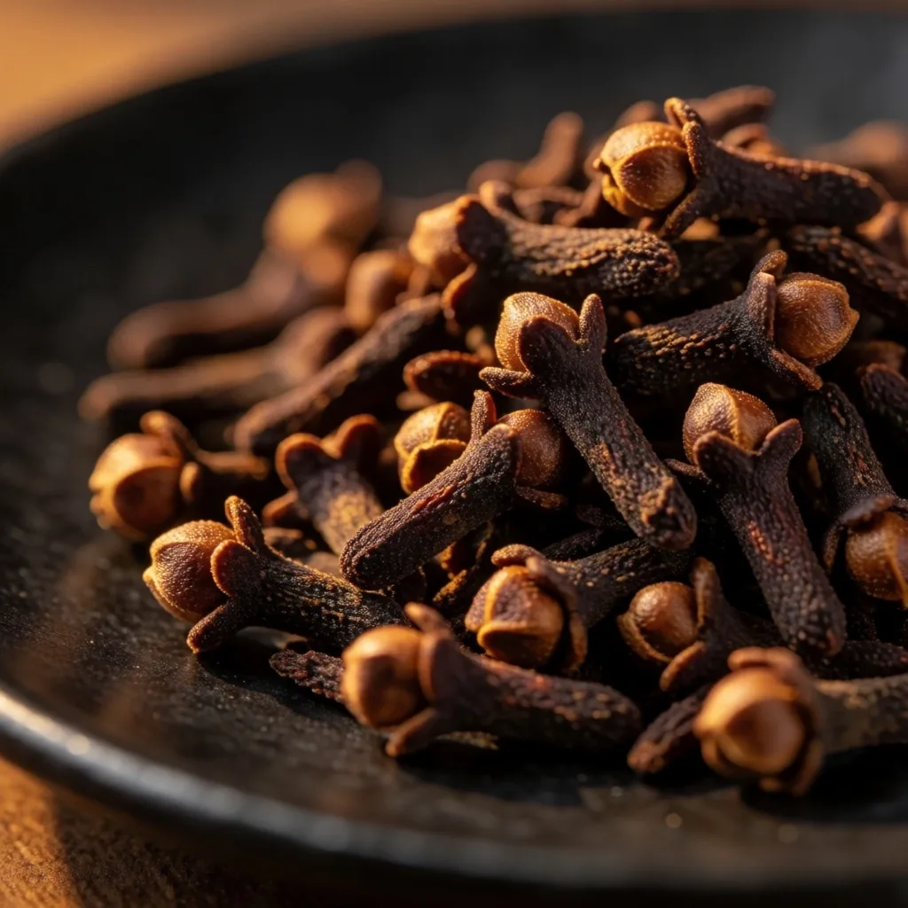 Whole cloves on dark surface