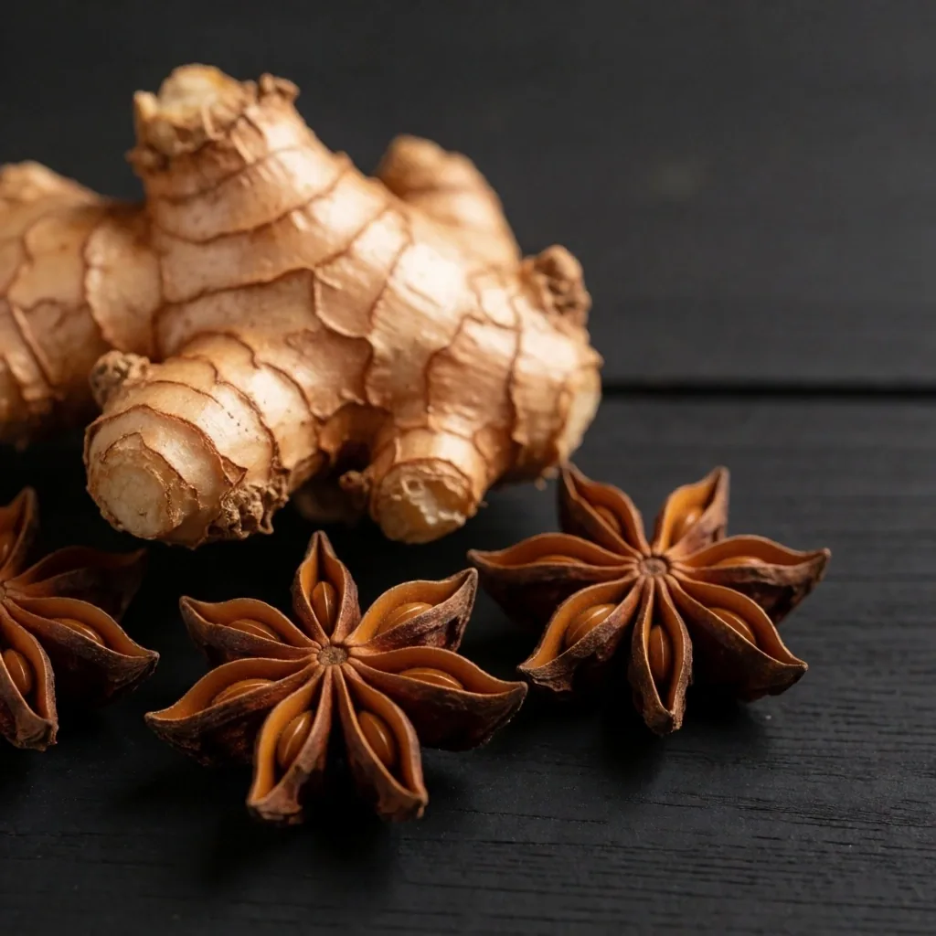 Botanical ingredients on dark surface