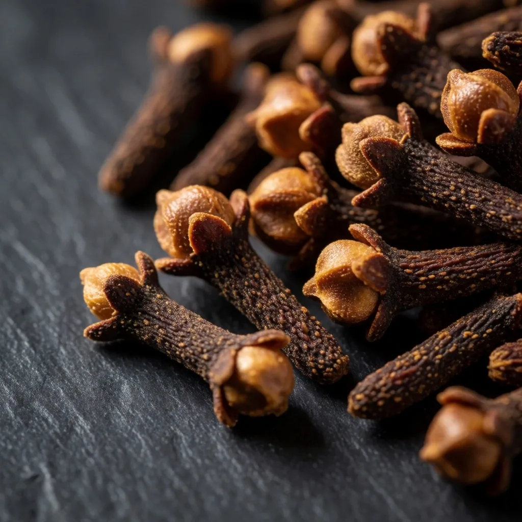 Whole cloves on dark slate