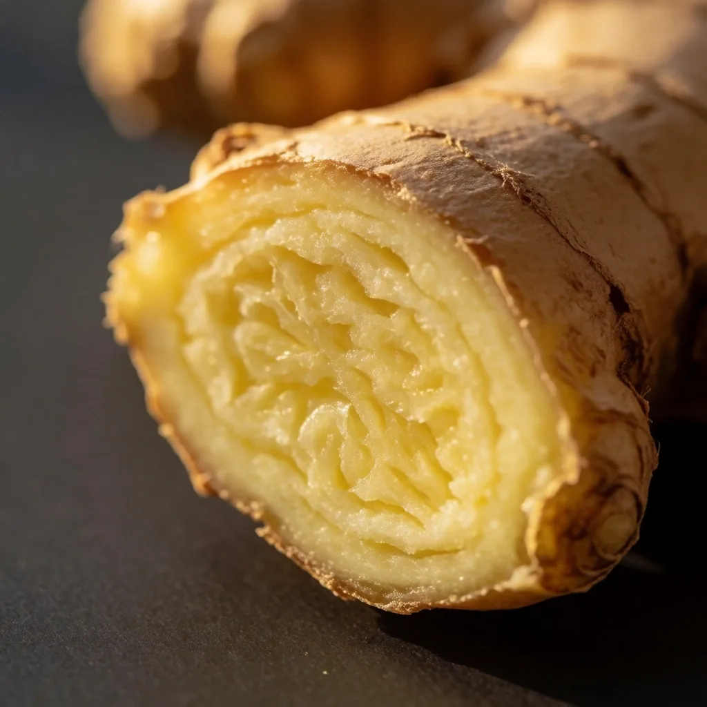 Macro detail of raw ginger root