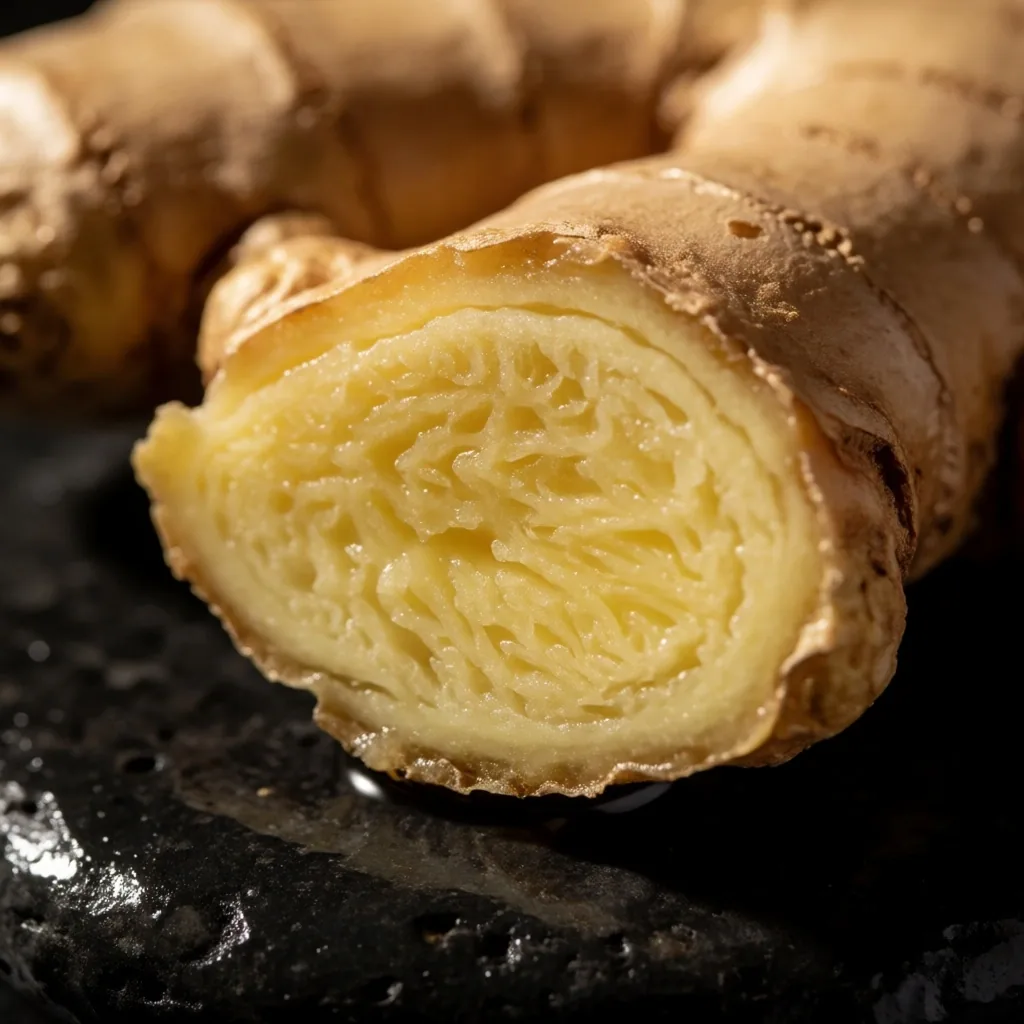 Cross-section of raw ginger root