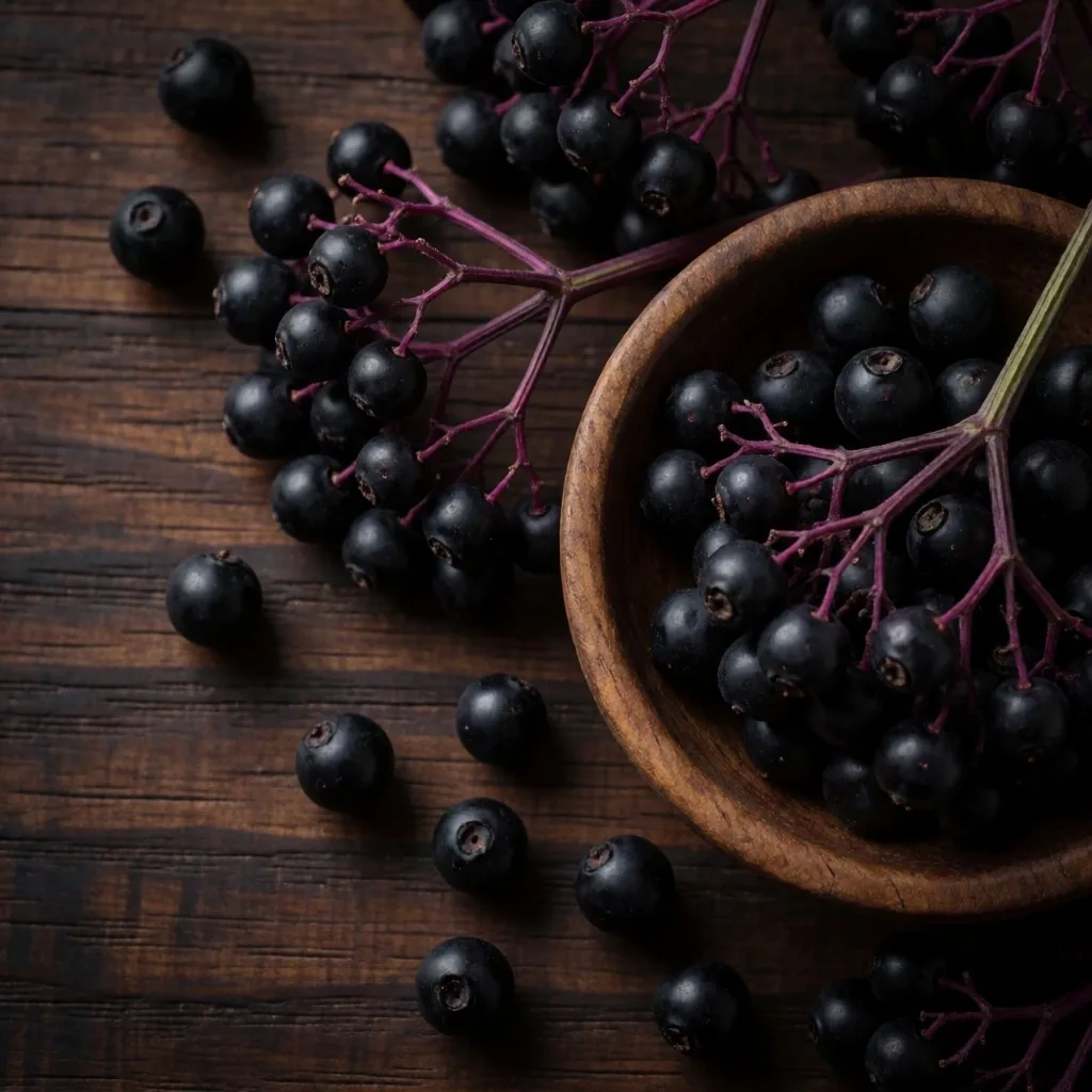 Handful of dark elderberries