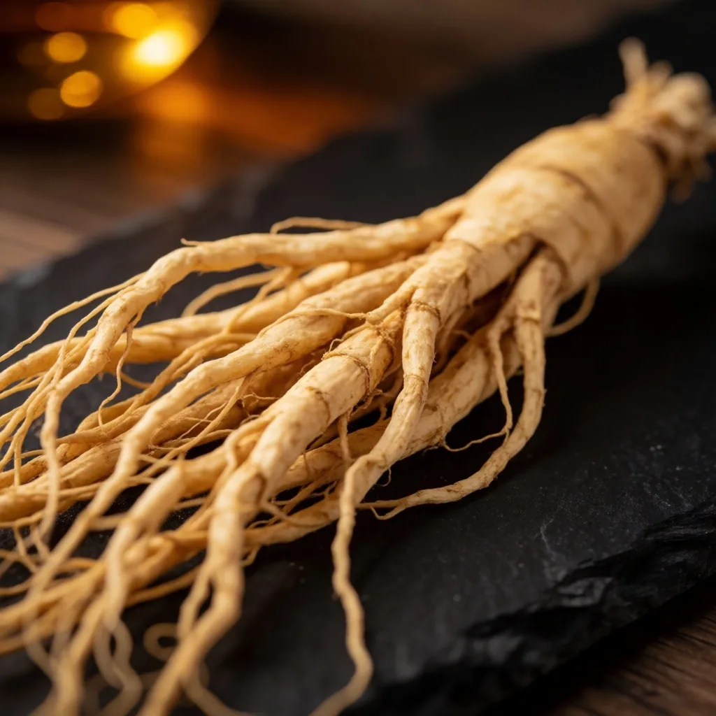 Dried ginseng root cross-section showing fibrous interior