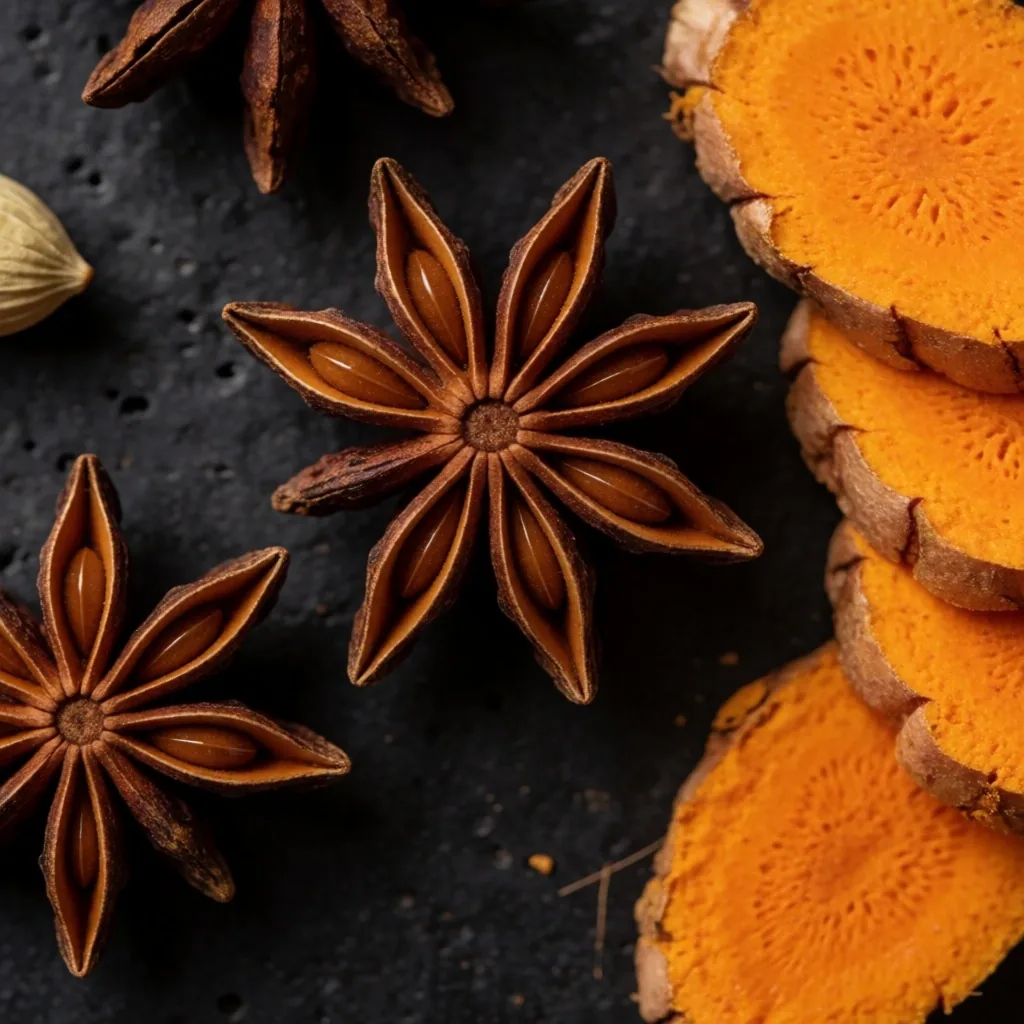 Botanical ingredients on a dark surface